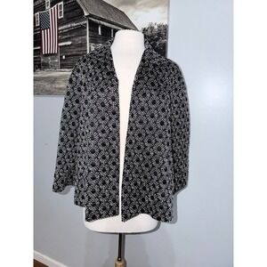Lafayette 148 New York geometric jacquard black white open front jacket size 14
